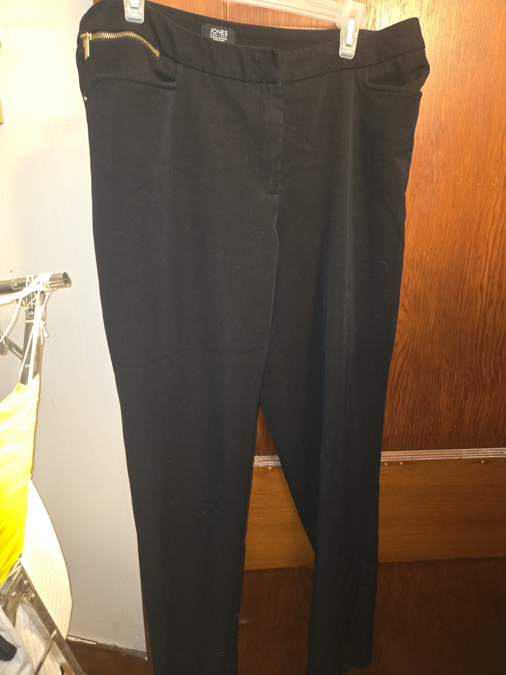 Jones New York Black Straight-Leg Ponte Pants with Gold Zip Accent